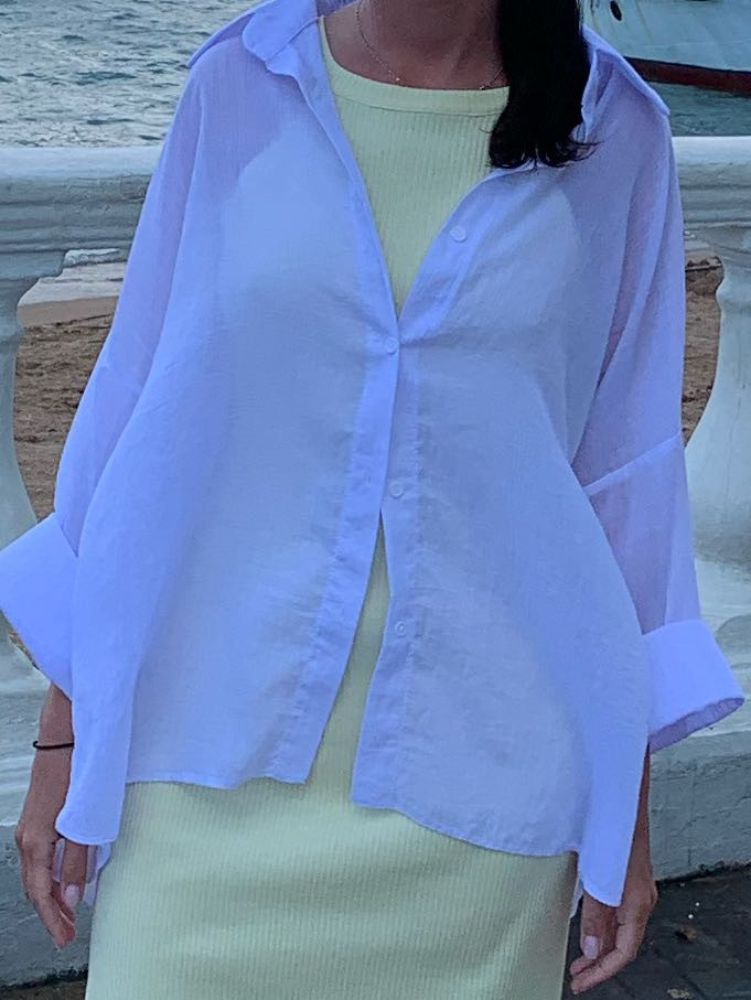 Рубашка классная, легкая на лето то что нужно . Брала на размер больше для большего эффекта оверсайз 