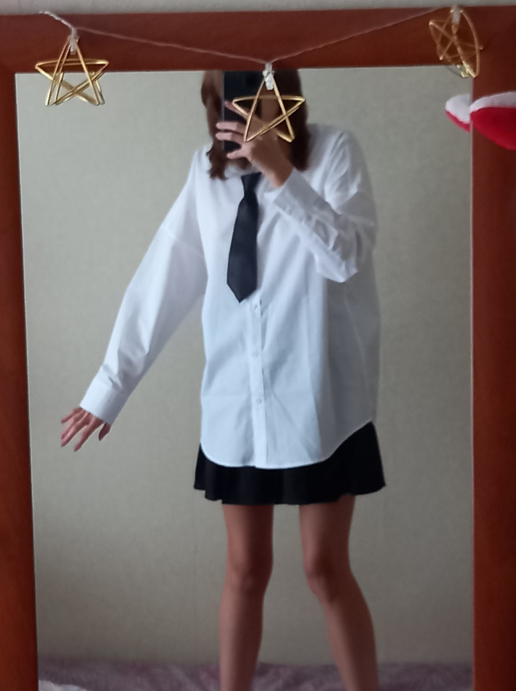 рубашка очень хорошая, заказала 46 размер, это прям то что я хотела, рубашка плотная, кажется будто 100% хлопок