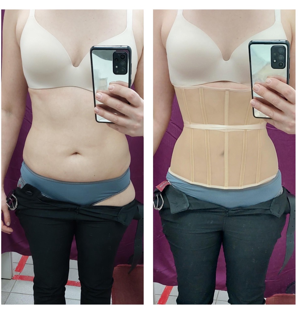 Корсет чудесный, но ошиблась в размере, перезаказала меньше. Легко затянуть, держит прямо спину, немного как робот, но красотища!!